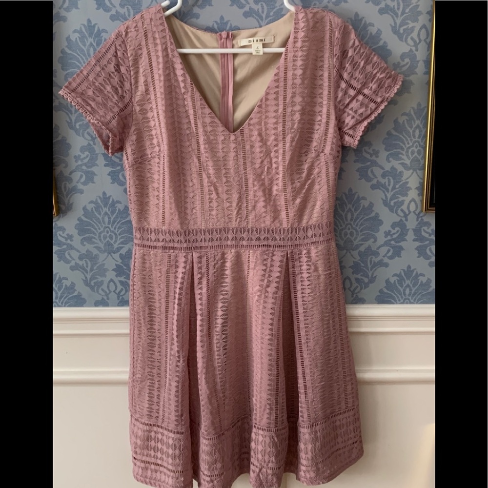 Mauve lace short sleeve dress.